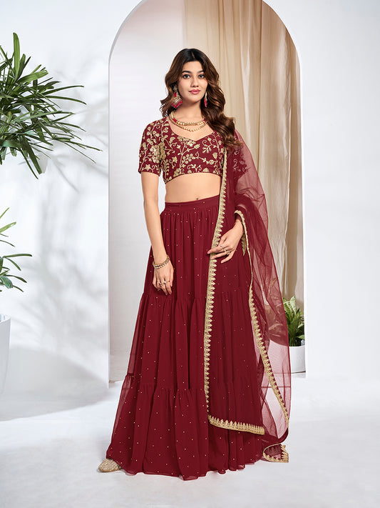 Embroidered Sequinned Semi-Stitched Lehenga & Blouse With Dupatta