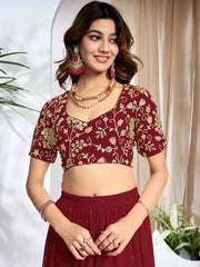 Embroidered Sequinned Semi-Stitched Lehenga & Blouse With Dupatta