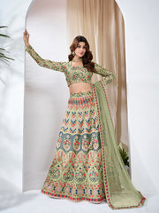 Embroidered Thread Work Semi-Stitched Lehenga & Blouse With Dupatta