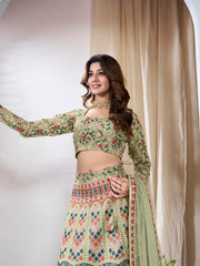 Embroidered Thread Work Semi-Stitched Lehenga & Blouse With Dupatta