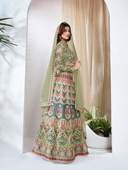 Embroidered Thread Work Semi-Stitched Lehenga & Blouse With Dupatta