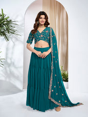 Embroidered Sequinned Semi-Stitched Lehenga & Blouse With Dupatta