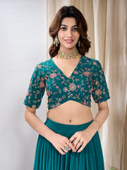 Embroidered Sequinned Semi-Stitched Lehenga & Blouse With Dupatta