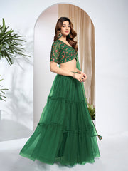 Embroidered Thread Work Semi-Stitched Lehenga & Blouse With Dupatta