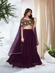 Embroidered Thread Work Ready to Wear Lehenga & Semi-Stitched Blouse With Dupatta