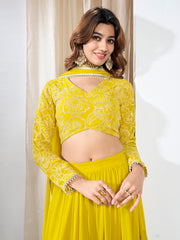 Embroidered Thread Work Semi-Stitched Lehenga & Blouse With Dupatta