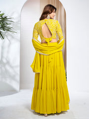 Embroidered Thread Work Semi-Stitched Lehenga & Blouse With Dupatta