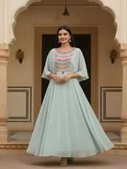 Embroidered Round Neck Maxi Ethnic Dresses