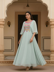 Embroidered Round Neck Maxi Ethnic Dresses
