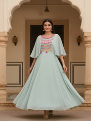 Embroidered Round Neck Maxi Ethnic Dresses