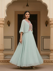 Embroidered Round Neck Maxi Ethnic Dresses