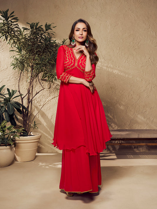 Embroidered V Neck Top With Palazzo