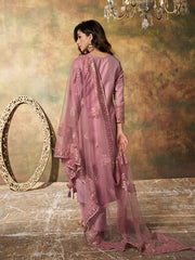 Women Abstract Printed and Sequinned Embroidered Kurta Set with Dupatta