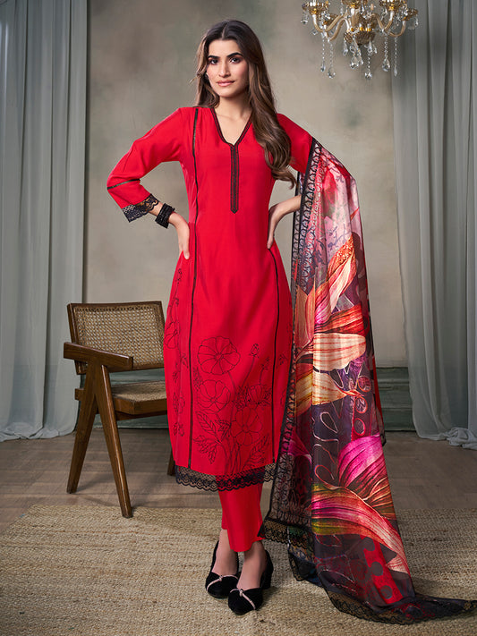 Women Floral Printed Regular Kurta with Trousers & With Dupatta