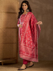 Women Floral Printed Regular Chanderi Cotton Kurta with Trousers & With Dupatta