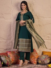 Women Ethnic Motifs Yoke Design Regular Sequinned Kurta with Trousers & With Dupatta