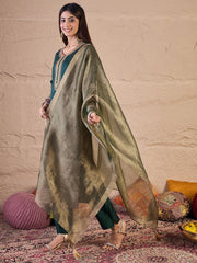 Women Ethnic Motifs Yoke Design Regular Sequinned Kurta with Trousers & With Dupatta