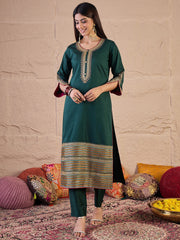 Women Ethnic Motifs Embroidered Regular Thread Work Kurta with Trousers & With Dupatta