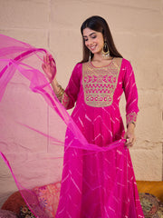 Leheriya Printed Panelled Sequinned Kurta With Trousers & Dupatta