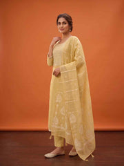 Women Ethnic Motifs Embroidered Chanderi Cotton Kurta with Trousers & Dupatta