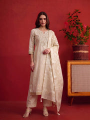 Women Ethnic Motifs Embroidered Regular Thread Work Chanderi Cotton Kurta Set