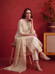 Women Ethnic Motifs Embroidered Regular Thread Work Chanderi Cotton Kurta Set