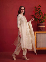 Women Ethnic Motifs Embroidered Regular Thread Work Chanderi Cotton Kurta Set