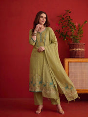 Women Ethnic Motifs Embroidered Regular Thread Work Chanderi Cotton Kurta Set