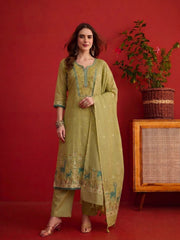 Women Ethnic Motifs Embroidered Regular Thread Work Chanderi Cotton Kurta Set