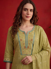 Women Ethnic Motifs Embroidered Regular Thread Work Chanderi Cotton Kurta Set