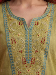 Women Ethnic Motifs Embroidered Regular Thread Work Chanderi Cotton Kurta Set