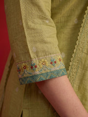 Women Ethnic Motifs Embroidered Regular Thread Work Chanderi Cotton Kurta Set