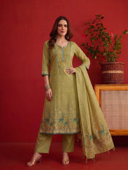 Women Ethnic Motifs Embroidered Regular Thread Work Chanderi Cotton Kurta Set