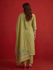 Women Ethnic Motifs Embroidered Regular Thread Work Chanderi Cotton Kurta Set