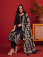 Women Ikkat Woven Desige and Sequinned Embroidered Kurta & Trouser with Dupatta