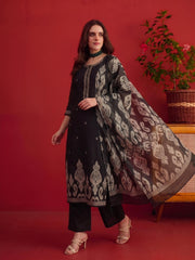 Women Ikkat Woven Desige and Sequinned Embroidered Kurta & Trouser with Dupatta