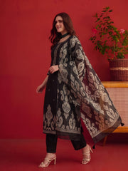 Women Ikkat Woven Desige and Sequinned Embroidered Kurta & Trouser with Dupatta