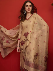 Women Ethnic Motifs Embroidered Thread Work Linen Kurta & Trousers & Dupatta