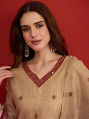 Women Ethnic Motifs Embroidered Thread Work Linen Kurta & Trousers & Dupatta