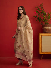 Women Ethnic Motifs Embroidered Thread Work Linen Kurta & Trousers & Dupatta