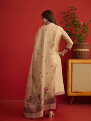 Women Ethnic Motifs Embroidered Thread Work Linen Kurta & Trousers & Dupatta
