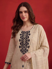 Women Embroidered Thread Work Chanderi Cotton Kurta & Trousers & Dupatta
