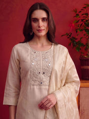 Women Ethnic Motifs Embroidered Regular Mirror Work Chanderi Cotton Kurta set
