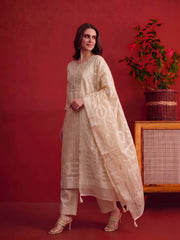 Women Ethnic Motifs Embroidered Regular Mirror Work Chanderi Cotton Kurta set