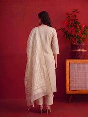 Women Ethnic Motifs Embroidered Regular Mirror Work Chanderi Cotton Kurta set
