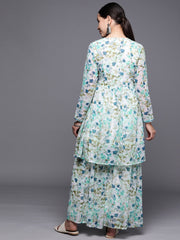 Floral Printed Round Neck Tunic With Sharara
