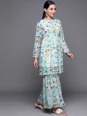 Floral Printed Round Neck Tunic With Sharara