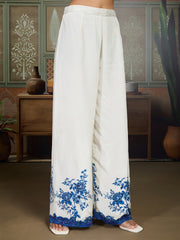 Floral Printed Beads & Stone-Studded Silk Tunic With Palazzo Co-Ords