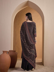 Women Ethnic Motifs Printed Regular Silk Crepe Kurta with Palazzos & With Dupatta
