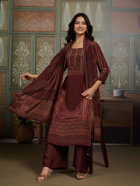 Women Ethnic Motifs Printed Regular Sequinned Silk Kurta with Palazzos & Dupatta